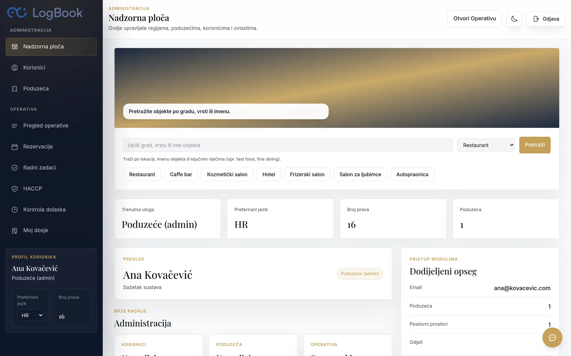 LogBook nadzorna ploča