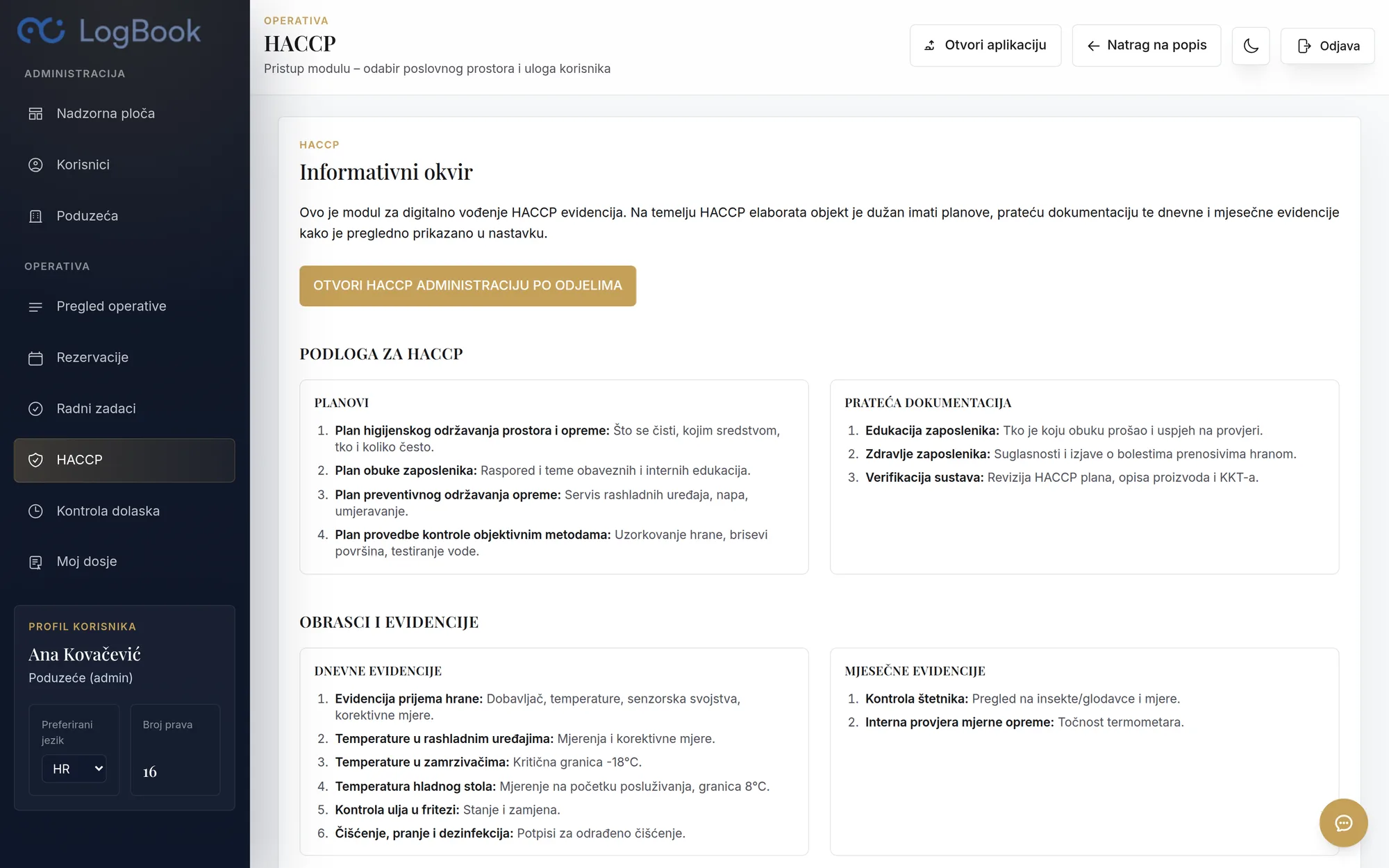 LogBook — HACCP